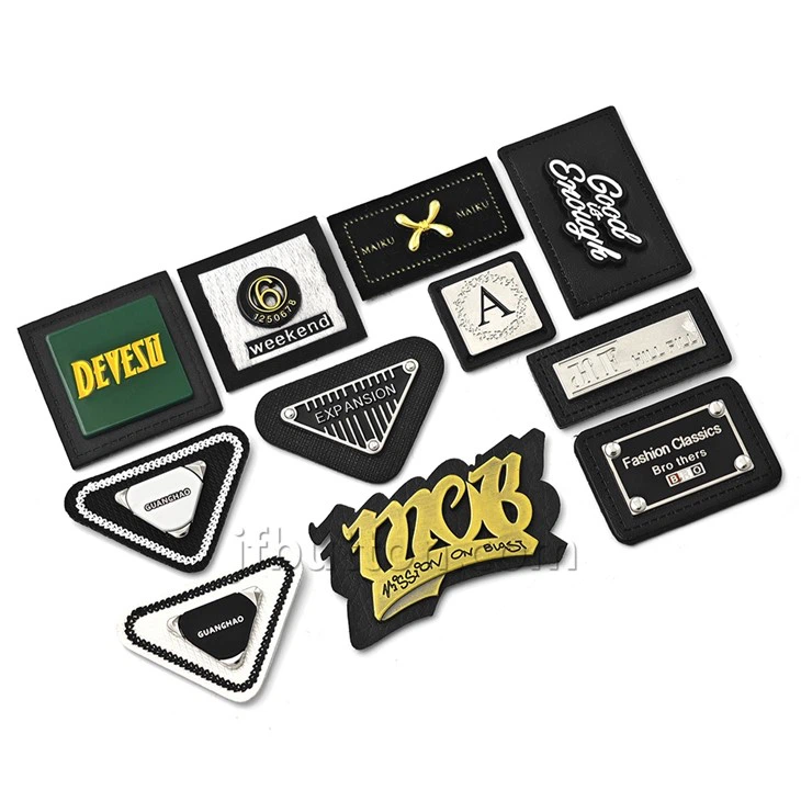 Black Leather Patch With Metal Logo