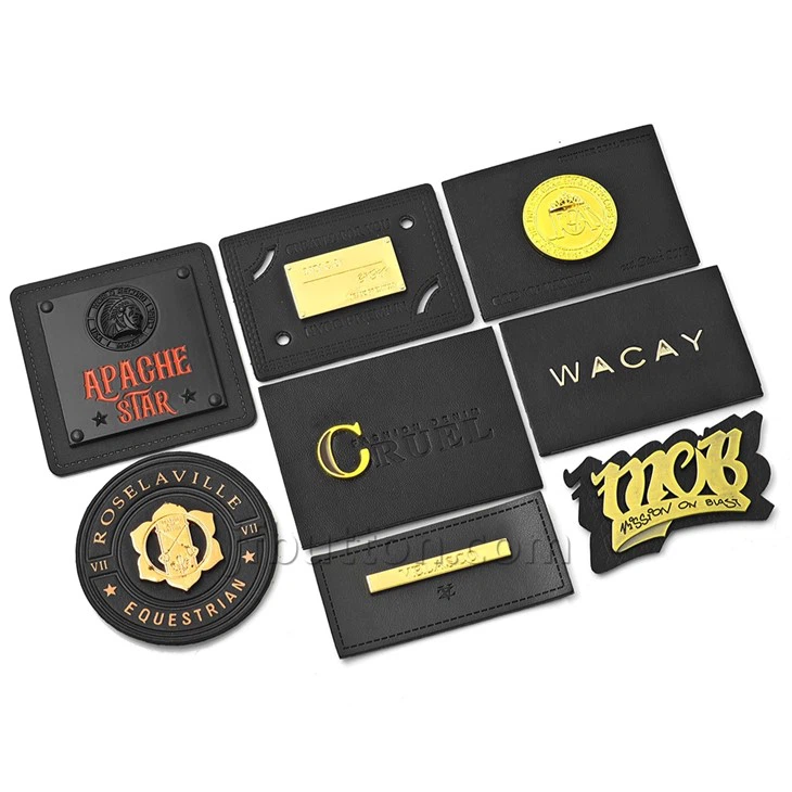 Black Leather Patch With Metal Logo